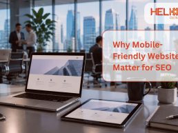 Why mobile-friendly websites matter for SEO illustrated through a modern corporate office with professionals using responsive digital devices.