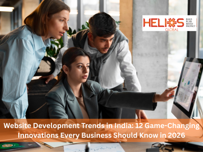 Website Development Trends in India 2026 featuring AI-powered websites, mobile-first design, SEO, cybersecurity, and modern web technologies.