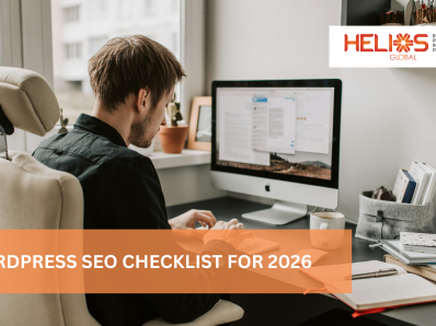 WordPress SEO Checklist for 2026 with a professional working on a desktop computer to optimize website SEO and improve Google rankings.